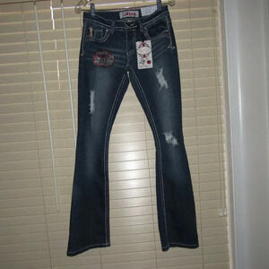 1st KISS Distressed Slim Boot Bling Denim Jeans 5